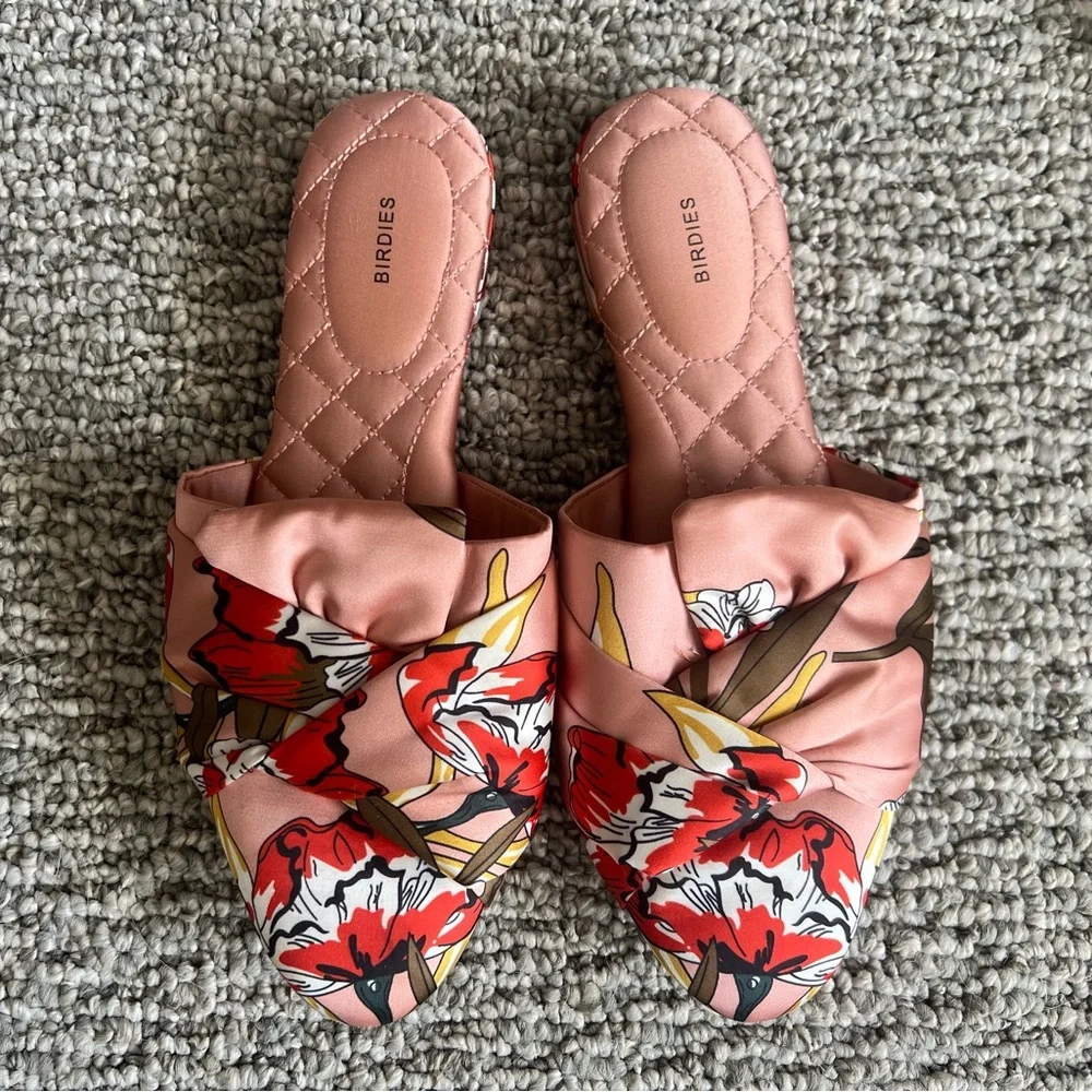 Birdies Songbird Peach Floral Satin Mules - Picture 2 of 8